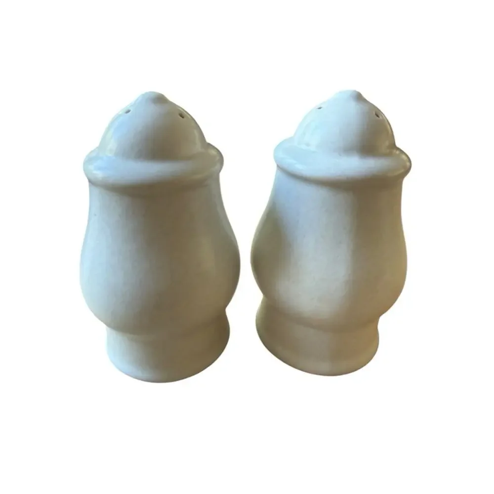 Vintage Stoneware Salt & Pepper Shakers Blue Monogram S P Farmhouse
